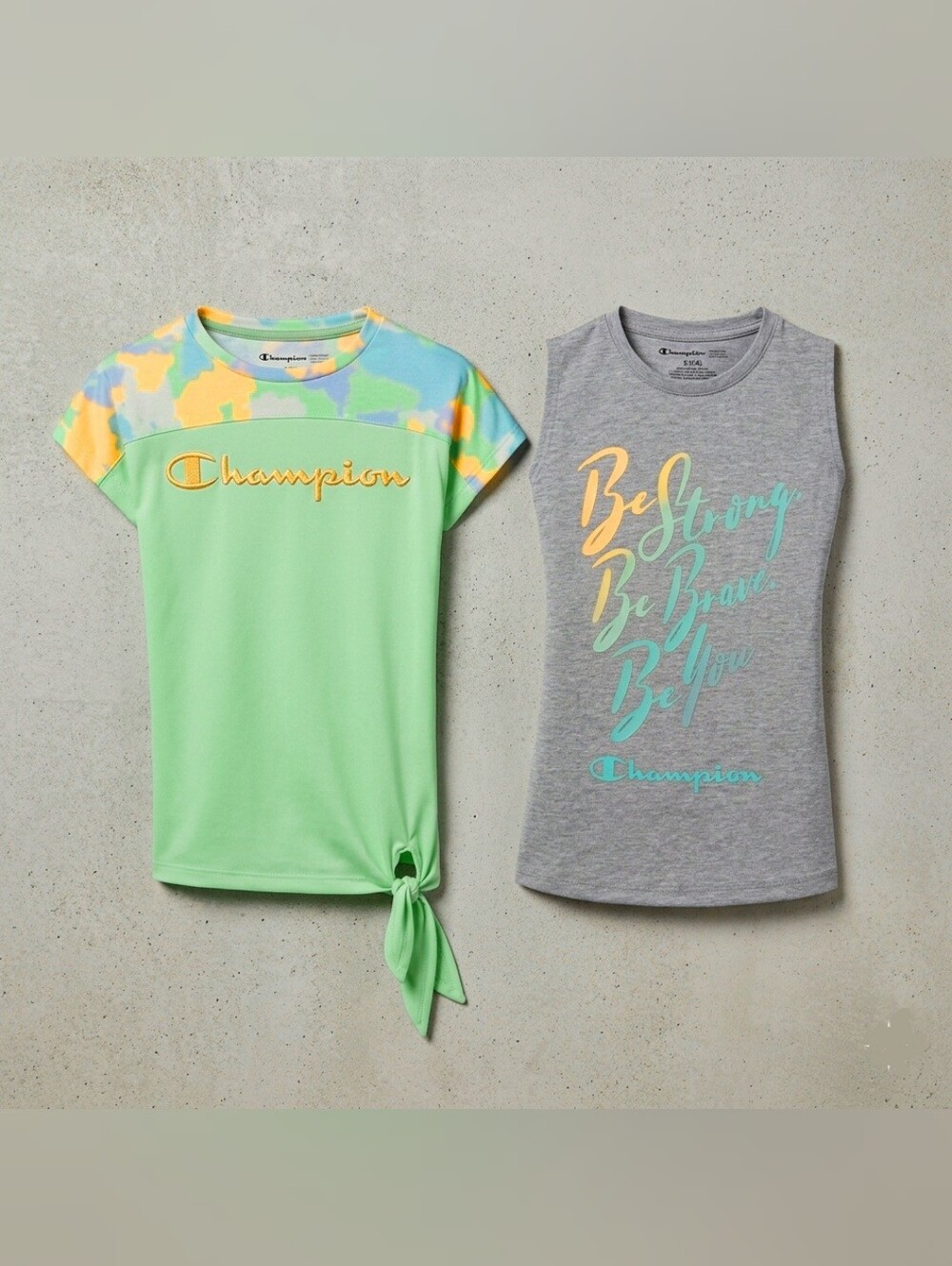 Champion 2 Piece Set Athletic Shirt Tank Top Girls Size 4 Green Grey